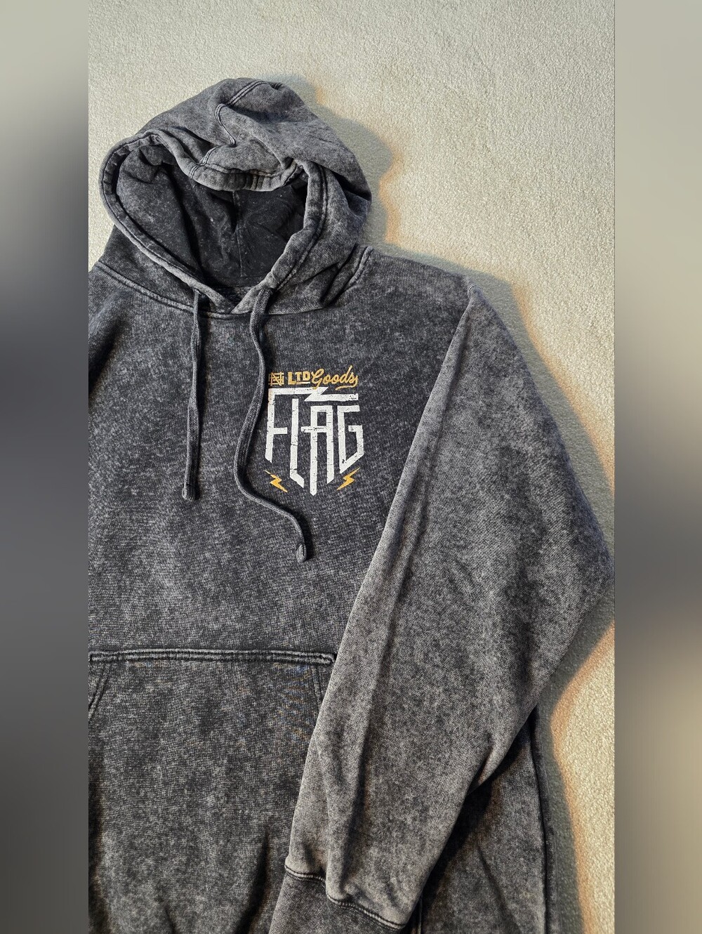 Flag Nor Fail "Full Speed Ahead" Dog Hoodie Acid Washed Charcoal Mens L